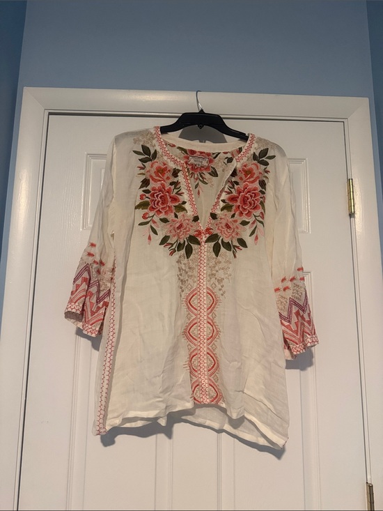 Johnny Was Tops - Johnny Was Ivory Embroidered Floral Tunic Top - Women's